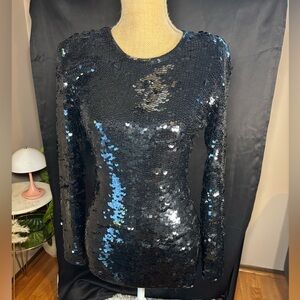 Cathy Hardwick Full Sequin Black Sweater 95% Lambs wool Sz. M Vintage 1980s